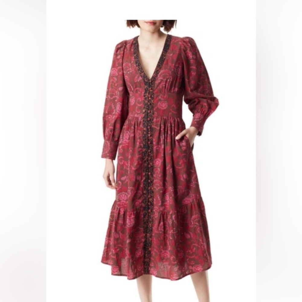 🌺🍂Sam Edelman midi dress has a  '70s vibe in a retro-inspired floral print🍁